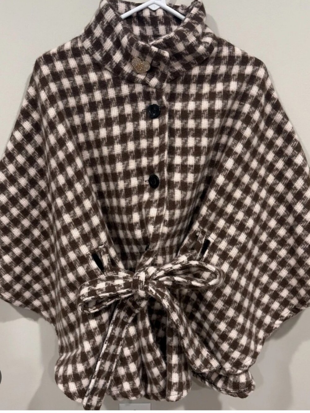 Juicy Couture Brown and White Plaid Cape Coat